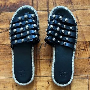 Studded leather espradrille slides